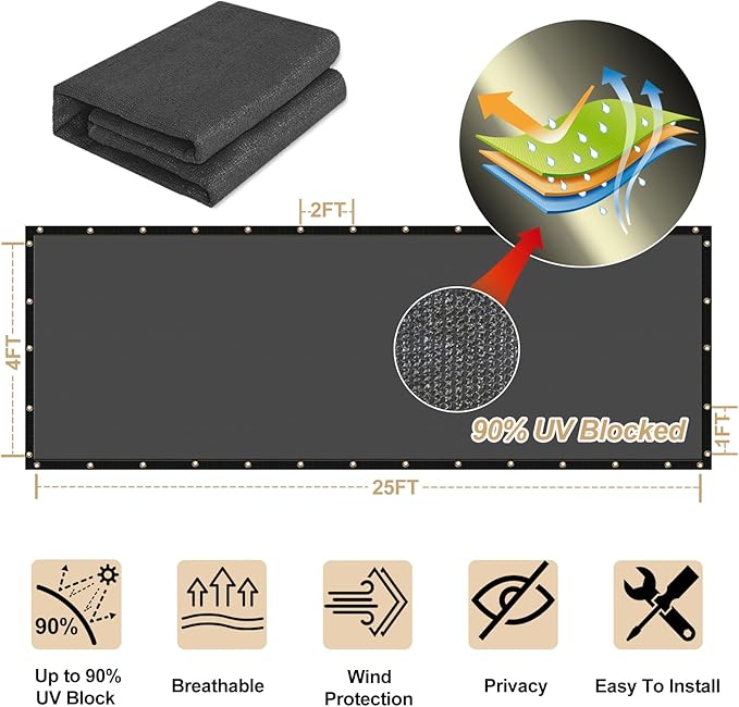 UPGRADE Privacy Fence Screen 3'x12' Dark Grey Outdoor 90% Visibility Blockage 170 GSM Mesh Shade Cover Panels for Backyard,Balcony,Home Decoration with Zip Ties,Customized Avaliable