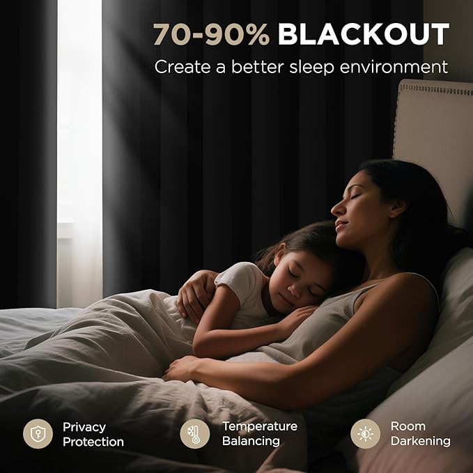 Joydeco Blackout Patio Sliding Door Curtains 96 Inches Long, Grommet Privacy Room Divider Curtains, Extra Wide Thermal Blackout Drapes for Bedroom Living Room (Black, 100Wx96L, 1 Panel)