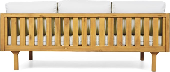 Christopher Knight Home Rosie Acacia Wood Outdoor Daybed Sofa with Water-Resistant Cushion, Solid Wood Patio 3 Seater Sofa Couch, Patio Garden Lounge Sofa with Woven Rope Accent, Black+Teak+Light Gray