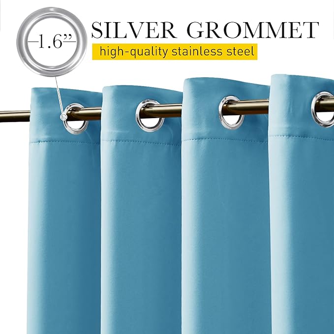 NICETOWN 2 Panels Weighted Blackout Outdoor Curtains for Patio Waterproof, Grommet & Back Tab on top and Bottom Windproof Privacy Thermal Drapes for Cabana with Fixed Rope, W52 x L95, Teal Blue