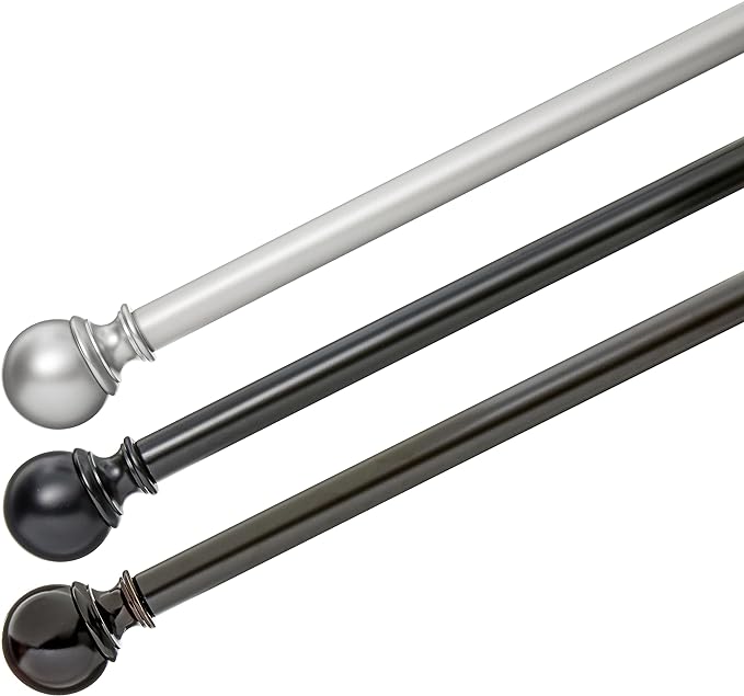 Amazon Basics Sturdy Adjustable Curtain Rod for Windows with Round Finials, 1-Inch, 72" to 144", Black, 1-Pack