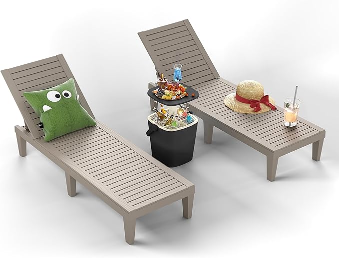 ROJIK Outdoor Chaise Lounge Chair Set of 2,with 5-Position Adjustable Backrest,Waterproof & Lightweight | Durable Indoor/Outdoor Patio Lounger Chair for Garden Pool Beach,Grey