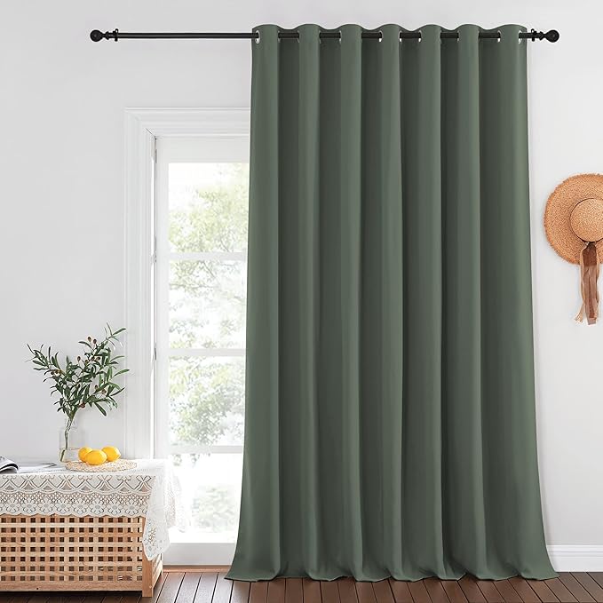 NICETOWN Sage Green Sliding Door Curtains 95 inches Long - Grommet Blackout Room Darkening French Door Sound Reducing Thermal Curtain for Living Room/Bedroom (W100 x L95, 1 Panel)