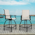 LEVELEVE Patio Bar Set 2pcs Swivel Bar Stools Outdoor Bistro Textilene Furniture Stability All-Weather Set (2, Beige Fabric)
