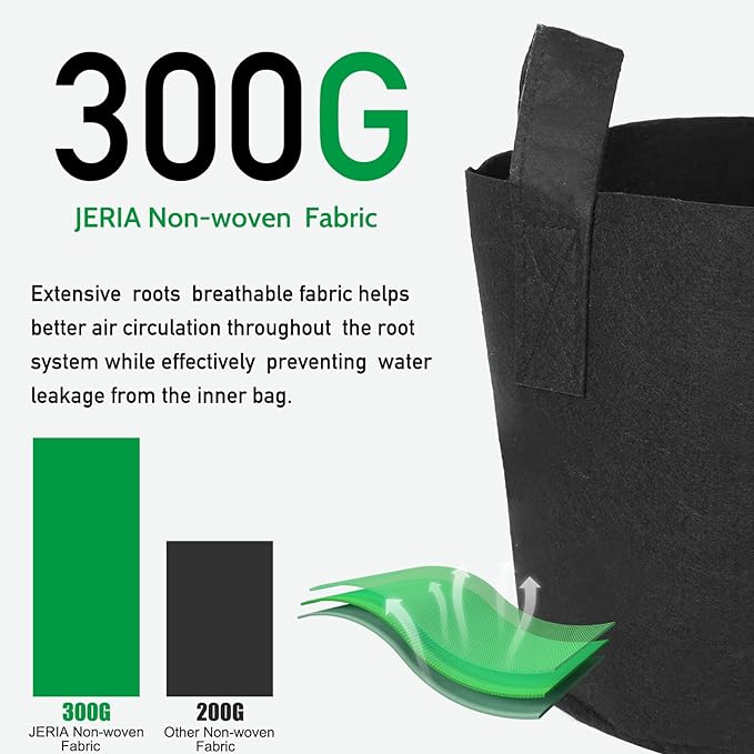 JERIA 12-Pack 20 Gallon Grow Bags, 300G Thickened Nonwoven Garden Pots,Heavy Duty Fabric Pots with Reinforced Handles