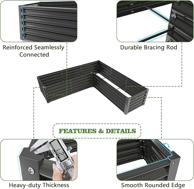 A ANLEOLIFE 8-Pack 4X4X1.5ft & 74x74x18in Deep Root Galvanized Raised Garden Beds Outdoor for Planting Vegetables Flowers Herb, Quartz Grey