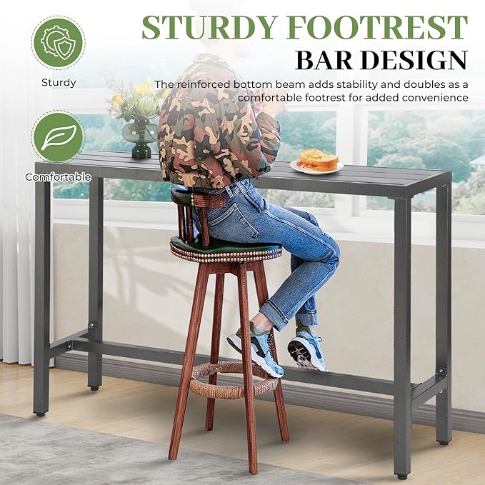 Outdoor Patio Counter Height Bar Table, 63" Rectangle for Patio, Garden, Yard, Balcony, Poolside (Grey)