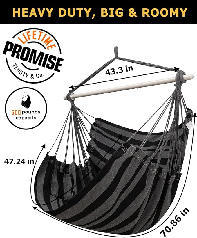 ADVOKAIR Hammock Chair Large 70.9"x47.2", 32% Bigger XXL Hanging Swing Chair with 500lbs Capacity, Heavy Duty Steel Spreader Bar, Extra Roomy Comfort for Adult Indoor Outdoor Bedroom Patio