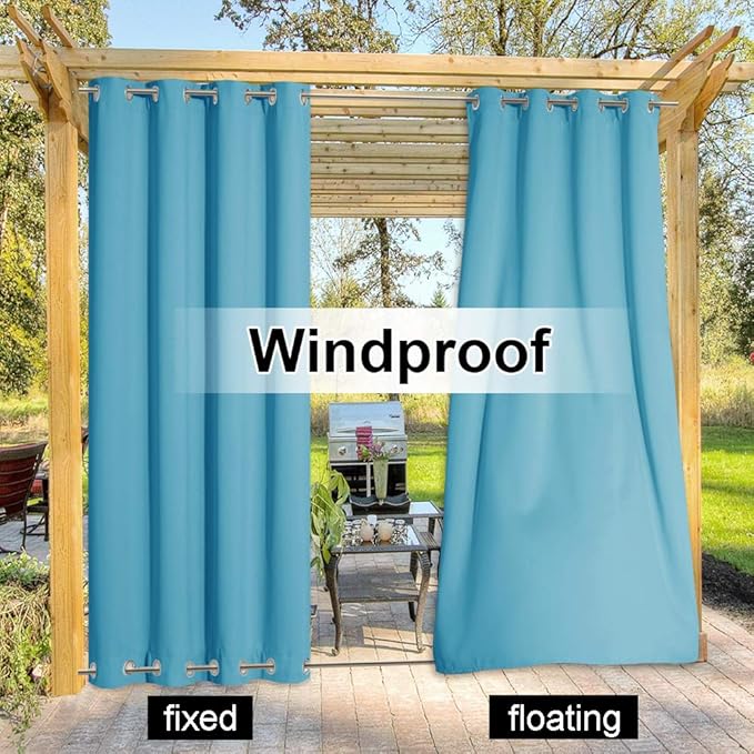 NICETOWN Outdoor Curtain for Patio Extra Long 120" L, Waterproof & Windproof Top and Bottom Rusrproof Grommets Block The Sun & Heat, Privacy Protect for Cabana/Porch, 52" W, 1 Panel, Teal Blue