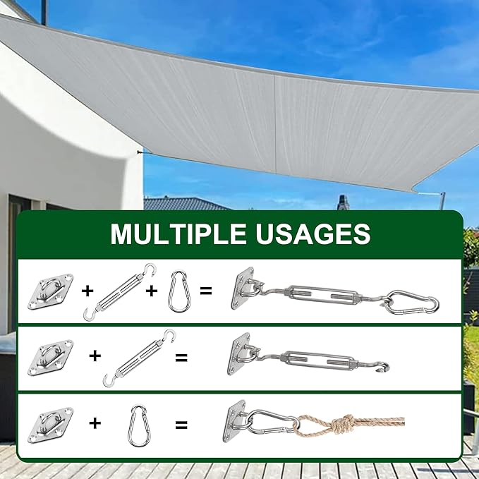 YOFIT 40 Pcs Shade Sail Hardware Kit, 5 Inch Outdoor Sun Sail Accessories, 304 Stainless Steel Turnbuckles & Brackets for Triangle/Rectangle Sails, Patio Canopy Installation Hardware Set Waterproof
