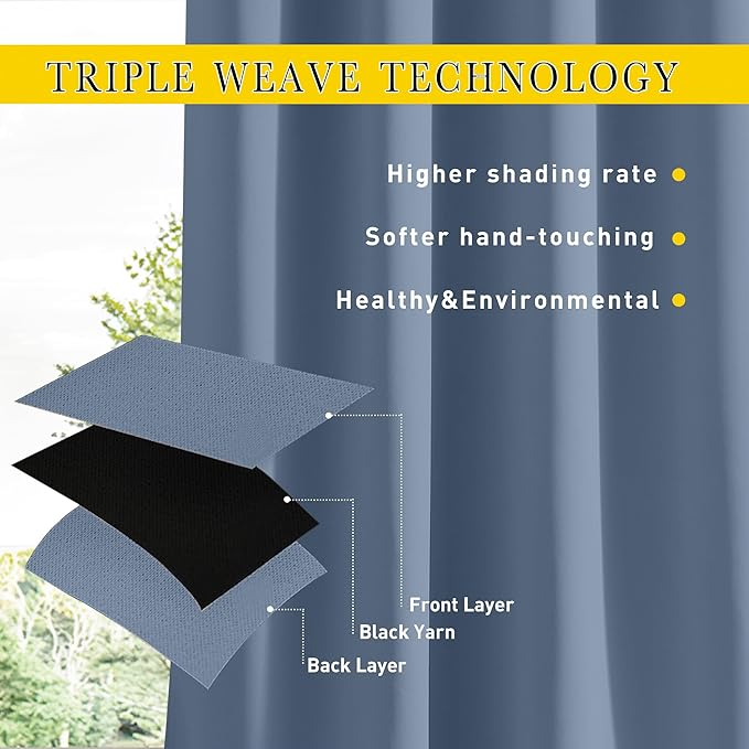 NICETOWN 2 Panels Outdoor Curtains Waterproof Pocket & Back Tab on Top & Bottom, Thermal Insulated Fixed Windproof Outdoor Drapes Privacy for Patio with Rope for Fixed, W52 x L95, Stone Blue