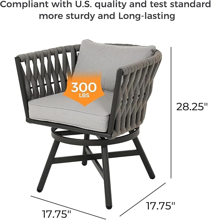Grand patio 5-Piece Outdoor Dining Set for 4, Patio Dining Furniture Set for 4 Swivel Rope Wicker Chairs & 1 Expandable Rectangular Dining Table, Light Gray Brown