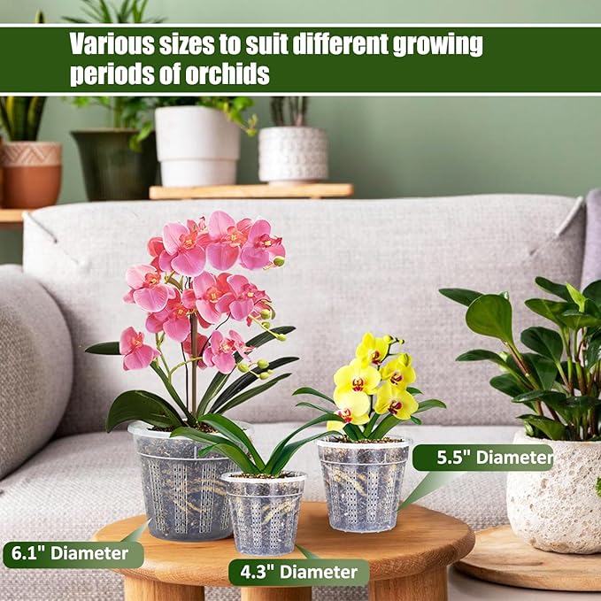 Orchid Pot, 3 Each of 4.3",5.5",6.1" Orchid Pots with Holes, 9 Pack Plastic Planter for Indoor Outdoor Plants (3 Each of 4.3",5.5",6.1")