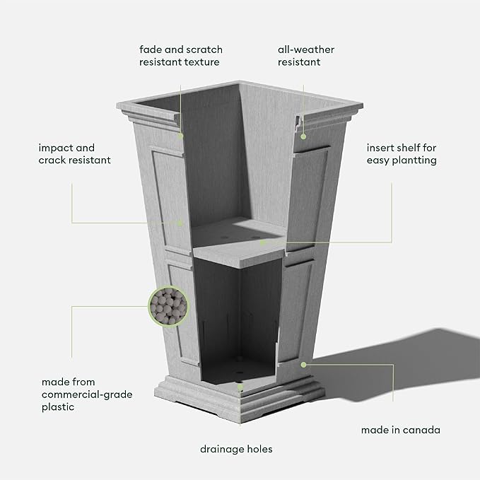 Veradek Fairmont Tall Plastic Planter - Large Outdoor Planter for Front Porch | Crack Resistant All-Weather Use | Classic Estate Design for Tall Plants, Flowers, Trees