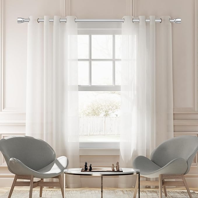1” Diameter Silver Curtain Rod Itself is 30-60 inch 2 Pack, Fit 30 to 56 Windows with Heavy Duty Adjustable Telescopic Rod，Splicing Metal Extra Long Curtain Rod for Windows Sliding Glass Door