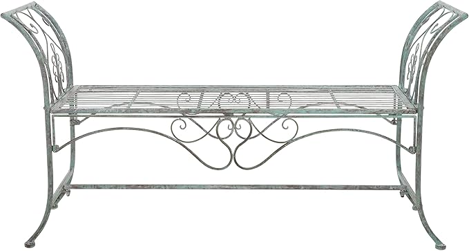 SAFAVIEH Outdoor Collection Adina Victorian Antique Dark Green Wrought Iron 51-inch Wide Garden Bench