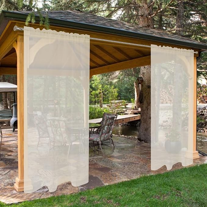 SpaceDresser Waterproof Outdoor Sheer Curtains for Patio - 4 Panels Rod Pocket Indoor Voile Sheer Curtain for Living Room,52W x 108L inch, Ivory