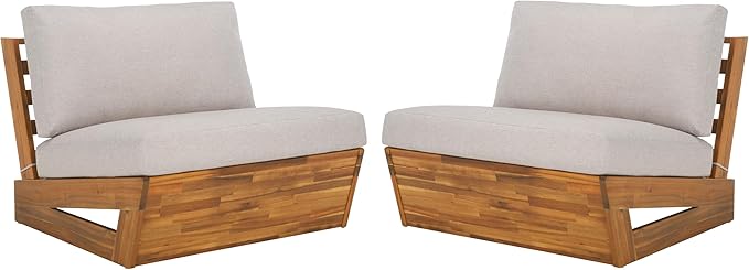 SAFAVIEH Outdoor Patio Furniture Collection – Dune Lounge Chair Set of 2, Solid Wood Outdoor Seating with Light Grey Cushions, Modern Relaxed Design (PAT7328B-SET2)