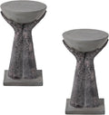 COSIEST Set of 2 Outdoor Side Table, Two Hands-Shaped Base w Round Top Accent Table, Lightweight Plant Stand, Concrete Finish