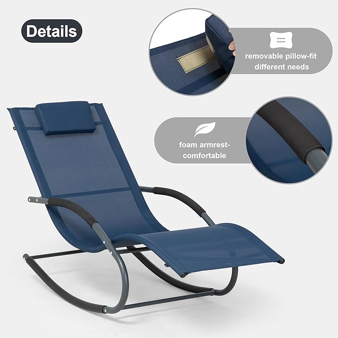 Outdoor Lounge Chair with Pillow, Pool Chaise Lounge Chair Set of 2, Navy Blue