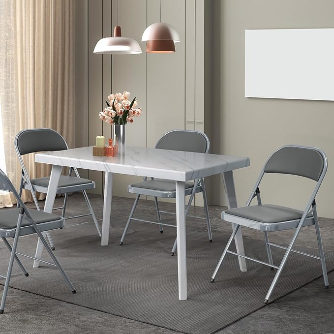VINGLI 10 Pack Folding Chairs with Padded Seats, Metal Frame with Pu Leather Seat & Back, Capacity 350 lbs, Gray