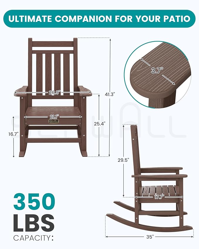 SERWALL Oversized Outdoor Rocking Chair Set of 4, HDPE Rocker for Adults, Patio Rocking Chairs for Porch, Coffee