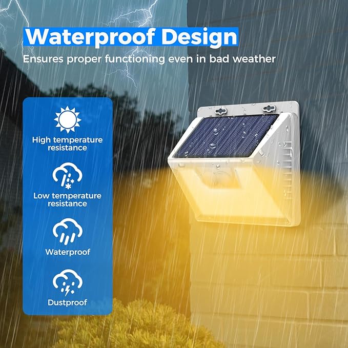 Peasur Solar Lights Outdoor Motion Sensor Waterproof, 3Pack 140LED White Solar Powered Fence Lights, 3 Modes Security Wall Lights for Garden Yard Outside Warm