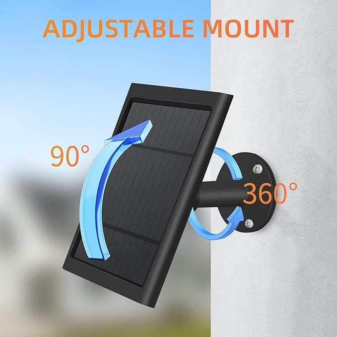 USB-C to Ring Barrel Plug 4Pack 4W Solar Charger for Ringing Spotlight & Stick Up Outdoor Cam, Black, High Efficiency, 10FT/3M Long Cable with IP65 dustproof and Waterproof