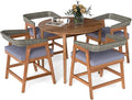 Tangkula 5 Piece Patio Dining Set for 4, Outdoor Solid Wood Round Table with Cushioned Chairs, for Deck, Lawn, Garden and Poolside