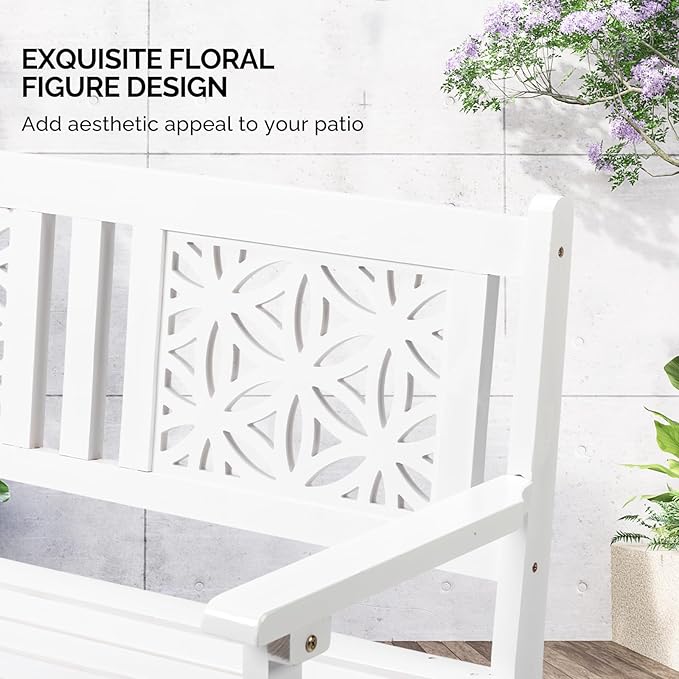 VINGLI 47" Outdoor Wood Bench, All Weather Outdoor Wooden Patio Garden Bench, Outside Loveseat 660lbs Capacity for Front Porch Park Entryway (White)