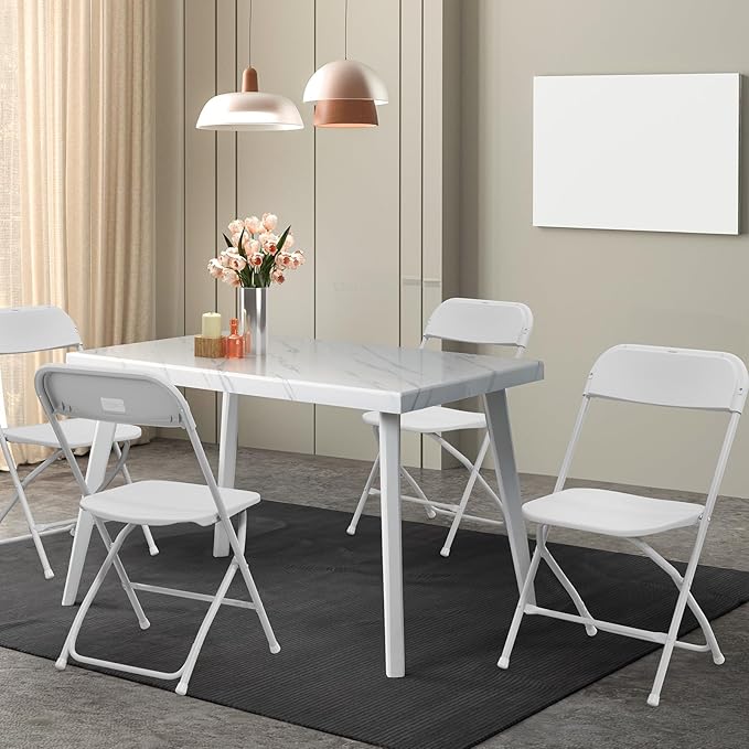 VINGLI 2 Pack White Plastic Folding Chair, Indoor Outdoor Portable Stackable Commercial Seat with Steel Frame 350lb. Capacity for Events Office Wedding Party Picnic Kitchen Dining