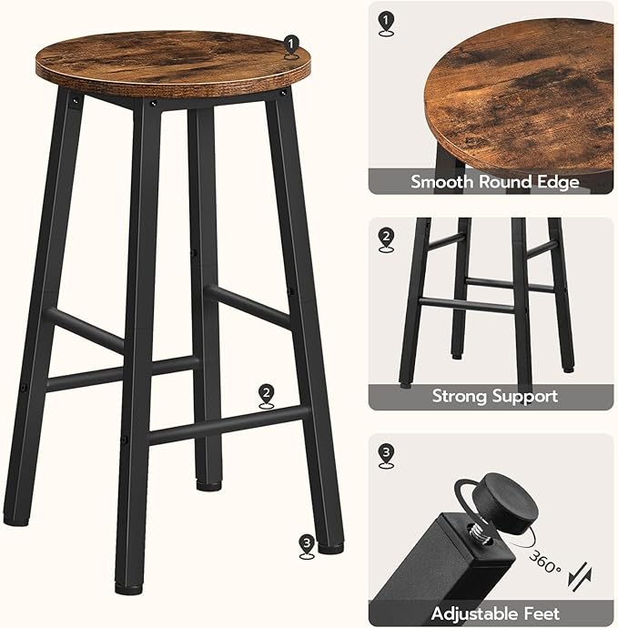HOOBRO Bar Stools, Barstools Set of 2,Counter Height Barstools, 24.8" Bar Stools for Kitchen Island, Industrial Bar Chairs, for Dining Room, Kitchen, Bar, Rustic Brown and Black BF07BY01G1