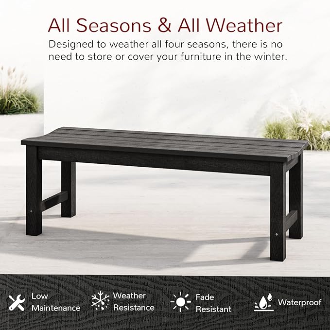 Stoog Outdoor Benches Set of 2, 2-Person Backless Patio Bench, All-Weather HIPS Garden Bench, Never Rot or Fade, for Backyard, Porch, Deck, and Entryway, Black