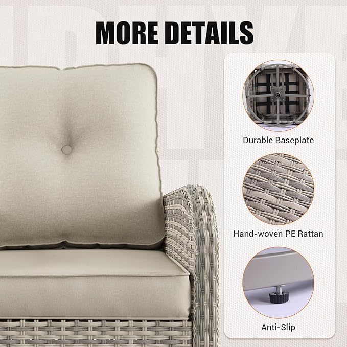 16-Piece Outdoor Patio Furniture Set with Rocking Swivel Chair, PE Wicker Rattan Sectional Sofa Patio Conversation Set with 55,000 BTU Fire Pit Table & Coffee Table, White