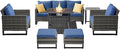 Belord 7 Pieces Patio Furniture Set with 50000BTU Propane Fire Pit Table: Wicker Patio Conversation Set with Outdoor Club Chairs Patio Couch Metal Side Table, All Weather Brown Rattan