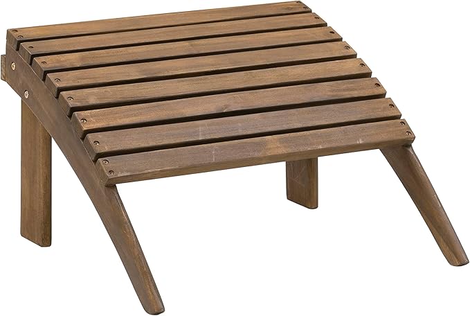 Linon Home Dcor Linon Adirondack Woodstock Ottoman, Teak Stain, Acorn, 21.6"W x 21.06"D x 13.7"H