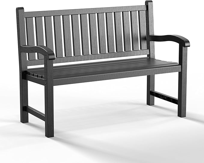 Outdoor Bench, Waterproof & Weatherproof Garden Bench with Ergonomic Design, 2-Person Resin Bench for Porch, Deck, Patio, Outdoor, Garden & Park