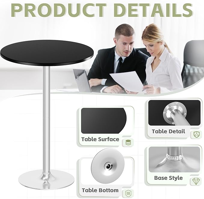 Flamaker Round Bistro Pub Table Modern Style Metal Base MDF Top Cocktail Bar Table Counter Bar Height for Pub, Dining Room, Party (4, Black-Silver)