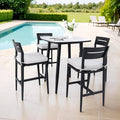 Modern 5PCS Outdoor Patio Bar Set, Rounded Square 35.4'' Sintered Stone Table & 4 Aluminum Bar Stools, Ember Black, Greek White Marble-Inspired Top, Tapered Legs, Weather-Resistant