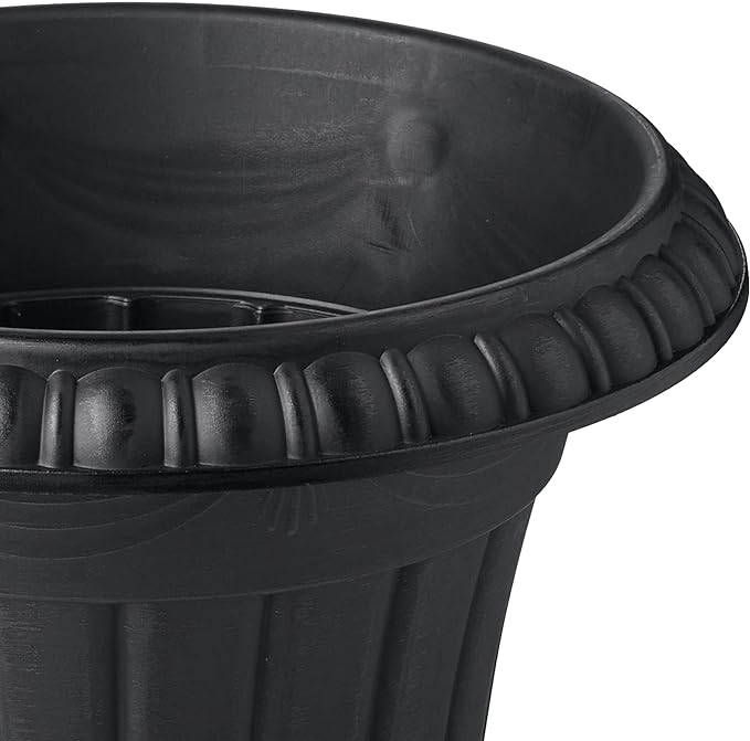 Arcadia Garden Products PL20BK Classic Traditional Plastic Urn Planter, Indoor or Outdoor Garden Decor, Flower Pot Vase 10x12 - Black
