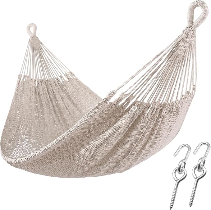 ZEAN Handwoven Hammock by Thick Cotton Rope XL Two Person Hammock for Outside, Patio Backyard Garden 550LB Capacity