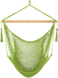 JoyView Hammock Chair with Spreader Bar Caribbean Hammock Swing Chair 300 LBS Weight Capacity XL Rope Hanging Chair for Outdoor Indoor Garden Yard - Light Green
