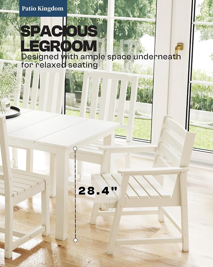 5-Piece White Outdoor Dining Set with White 11FT Large Patio Umbrella, 75.2'' HDPE Table & Chairs for 8, Weather-Resistant Furniture with Umbrella Hole for Patio, Lawn, Poolside