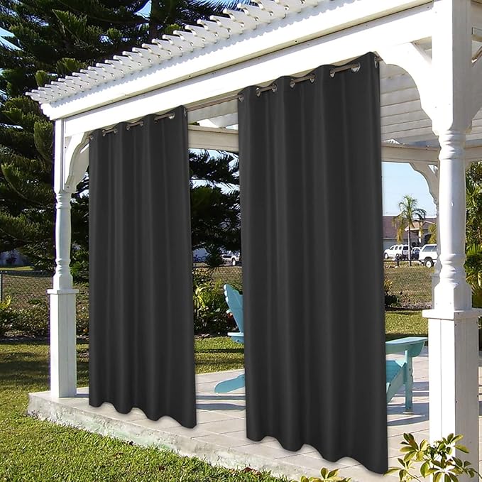 BONZER Waterproof Indoor/Outdoor Curtains for Patio Thick Privacy Grommet Curtains for Bedroom, Living Room, Porch, Pergola, Cabana, 1 Panel, 84W x 108L inch, Charcoal