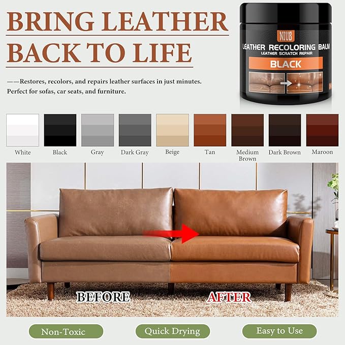 Leather Recoloring Balm Leather Color Restorer Scratch Repair Leather Paint for Furniture Couches Car Seats Shoes Bags Leather Dye and Restorer Restores Faded and Scratched Leather-White