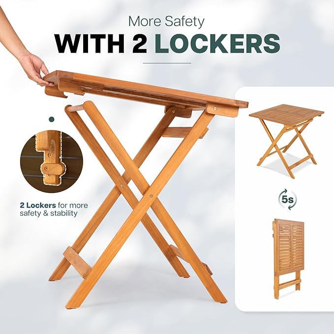 IDZO Legolas FSC Acacia Wooden Folding Table, Heavy Duty 270lbs Capacity, Elegant & Rustic Design for Garden, Backyard, Porch, Patio, Easy Assembly
