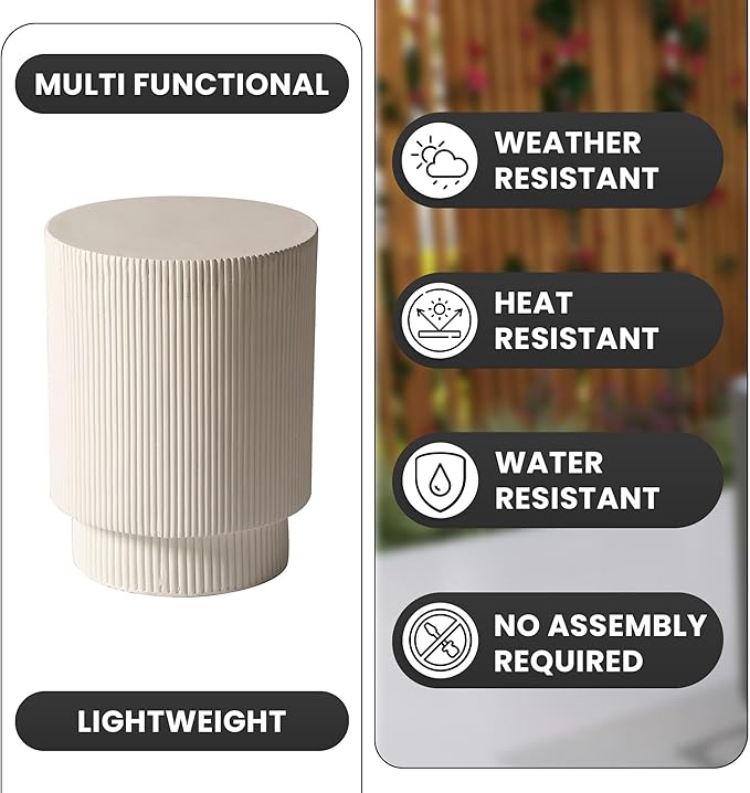 LeisureMod Modern Side Table Round Fiberstone Top Accent End Table for Home, Outdoor Patio, Living Room Sofa, Weather-Resistant, Eden Series in White
