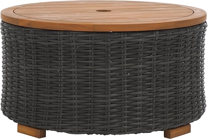 SAFAVIEH Couture Collection Anguilla Dark Grey Faux Wicker Indoor/Outdoor Storage Coffee Table (Fully Assembled)