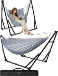 Anyoo 2 in 1 Hammock and Swinging Chair with Collapsible Steel Stand & Carrying Case,Portable & Adjustable,Easy Set Up for Outdoor,Indoor,Patio,Garden,Camping Trip