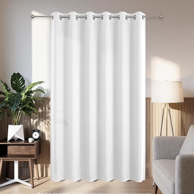 Joydeco Blackout Patio Sliding Door Curtains 108 Inches Long, Grommet Privacy Room Divider Curtains, Extra Wide Thermal Blackout Drapes for Bedroom Living Room (Pure White, 80Wx108L, 1 Panel)
